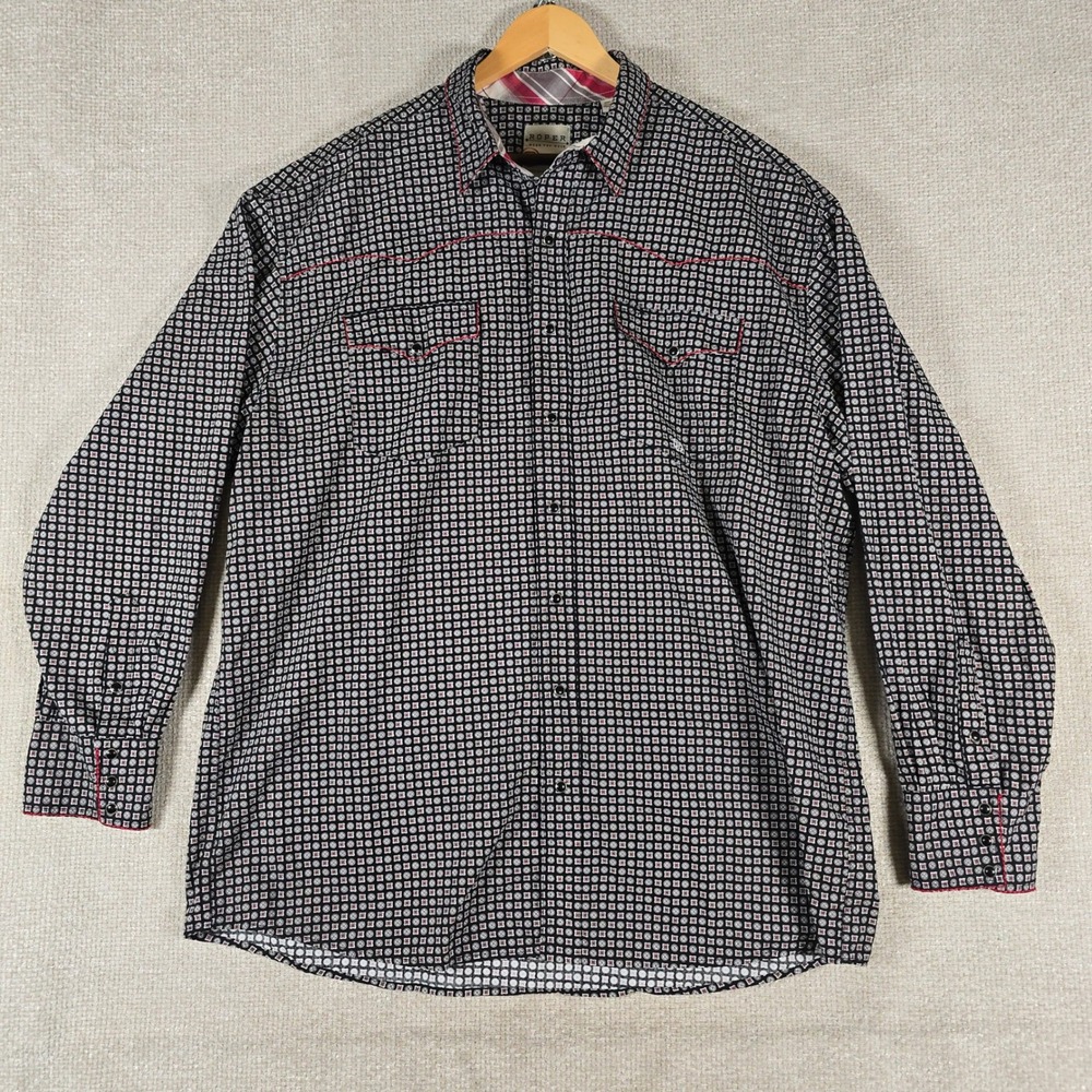 Roper Mens Western Geometric Medallion Button Down Shirt Black Red Size 2XL EUC